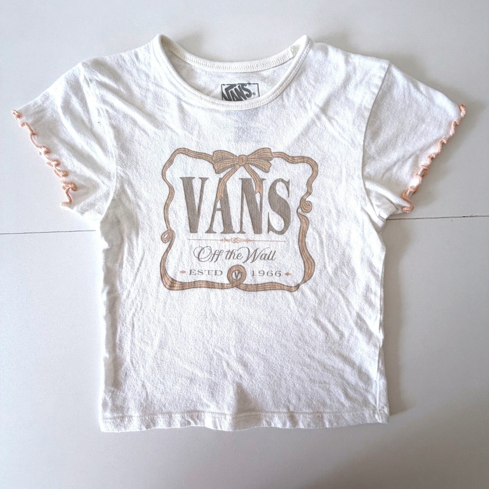 Vans Graphic T-Shirt Kids Small White Bow Logo Lettuce Edge Off The Wall